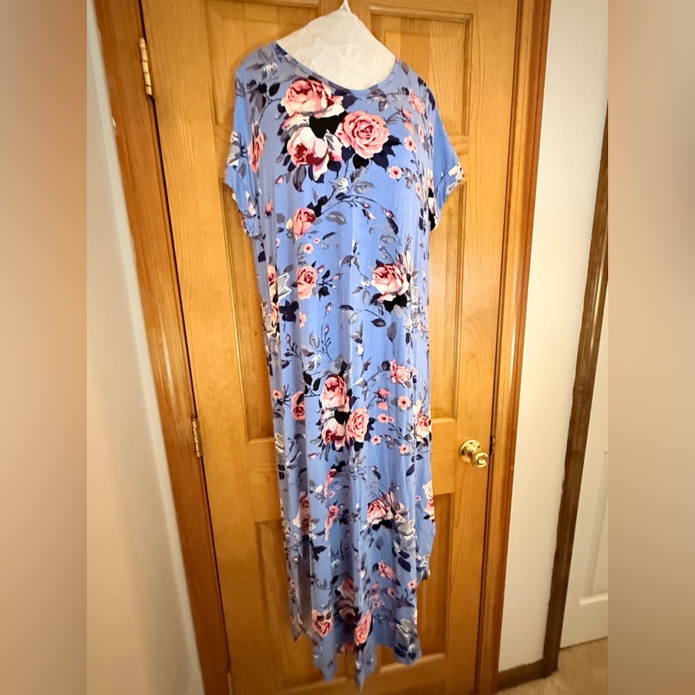 LuLaRoe Macy Blue and Roses Maxi dress.